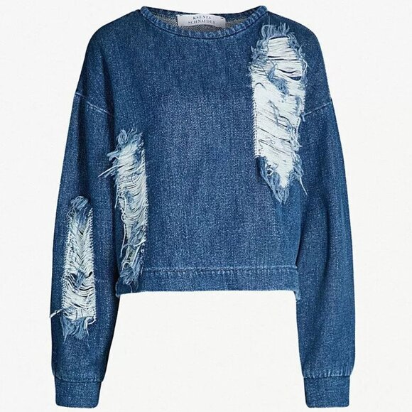 Designer Fall/Winter 2018 Ready-To-Wear Collection Distressed Denim Sweater - Picture 6 of 6